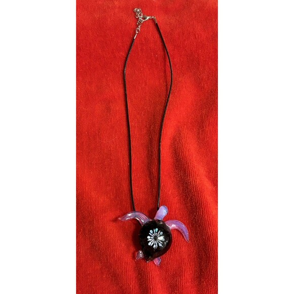 Handblown Fused Glass Black & Blue Butterfly Necklace - Picture 9 of 9